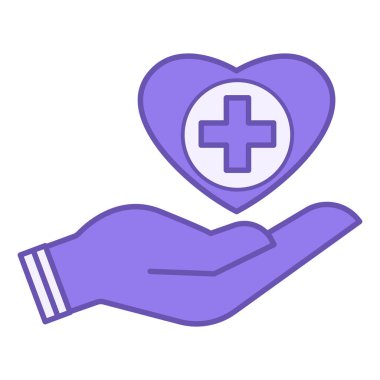 Sağlık hizmeti Renk Simgesi. Vektör Simgesi. Elinde Haç olan bir kalp. Sağlık ve Tıp Konsepti