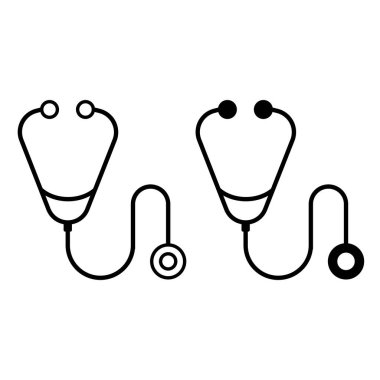 Steteskop simgeleri. Siyah ve Beyaz Vektör Simgeleri. Tıbbi Teşhis Cihazı. Doktor 'un çalışma aracı. Sağlık ve Tıp Konsepti