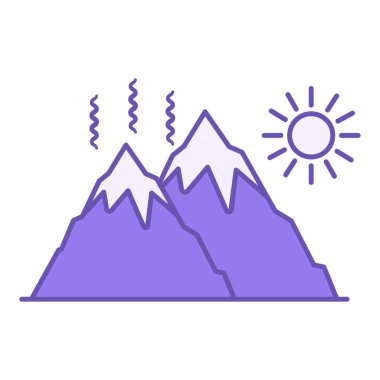 Buzul Renk Simgesi geri çekiliyor. Vektör Simgesi. Dağlarda Güneş ve Eriyen Buzul. Ekolojik bir sorun. İklim Değişikliği Kavramı