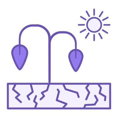 Kuraklık Renk Simgesi. Vektör Simgesi. Kuru Topraklardaki Güneş ve Solmuş Bitkiler. Su yok. Ekolojik bir sorun. İklim Değişikliği Kavramı