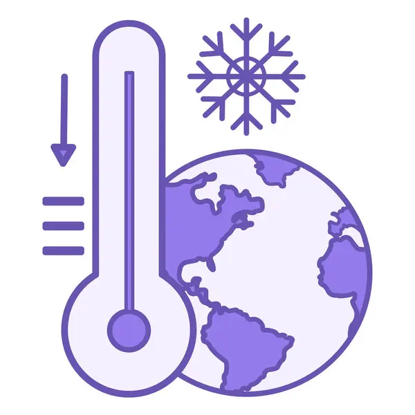 Diminution Température Icône Colorée Icône Vectorielle Flocon Neige Planète Terre Thermomètre Avec Flèche Vers Bas Saison Froide Concept Changement Climatique
