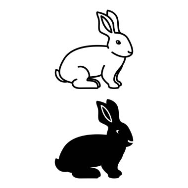 Tavşan Simgeleri. Siyah ve Beyaz Vektör Şirin Hayvan Simgeleri. Hayvan Konsepti