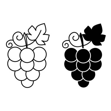 Üzüm Simgeleri. Siyah ve Beyaz Vektör Simgeleri. Olgun böğürtlen. Doğal ve organik gıdalar. Tatlı tatlı. Meyve Konsepti
