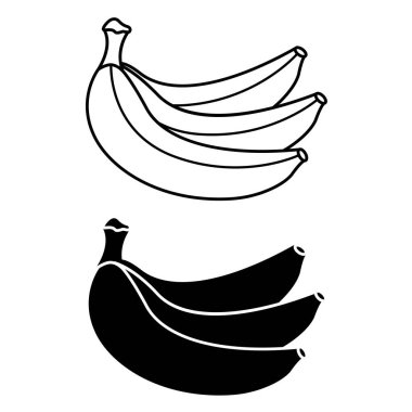Muz Simgeleri. Tropik Bitki 'nin Siyah ve Beyaz Vektör Simgeleri. Doğal ve organik gıdalar. Tatlı tatlı. Meyve Konsepti