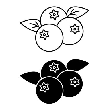 Kızılcık İkonları. Siyah ve Beyaz Vektör Simgeleri. Doğal ve organik gıdalar. Tatlı tatlı. Meyve Konsepti