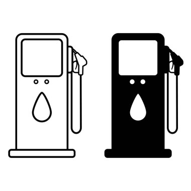 Benzin Pompası Simgeleri. Siyah ve Beyaz Vektör Simgeleri. Araba için yakıt pompalama ünitesi. Yol Kavramı