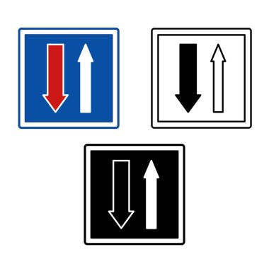 İşaretlerden daha öncelikli. Yol işaretleri. Mavi, Siyah ve Beyaz Vektör Simgeleri