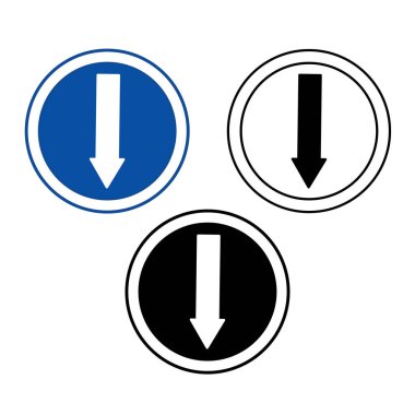 İşaretleri tersine çevir. Mavi Yol İşaretleri. Aşağı Ok. Siyah ve Beyaz Vektör Simgeleri