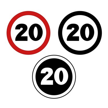 Hız sınırı 20 İşaret. Yasak Yol İşaretleri. Azami Hız Saatte 20 Kilometre