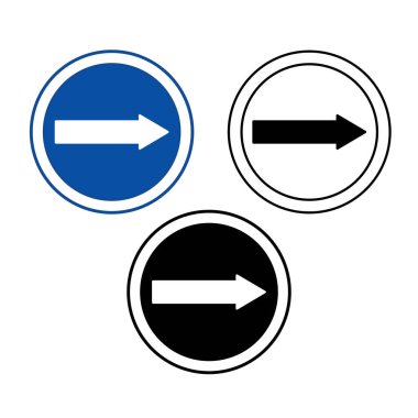 Sağa Dön İşaretleri Mavi Yol İşaretleri. Sağ Ok. Siyah ve Beyaz Vektör Simgeleri