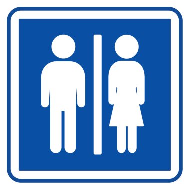 Mavi Lavabo İşareti. Meydan Yolu İşareti. Erkek ve Kadın Tuvaleti. Vektör Simgeleri