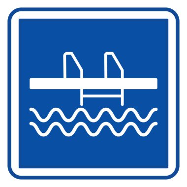 Mavi Yüzme Havuzu İşareti. Meydan Yolu İşareti. Vektör Simgeleri