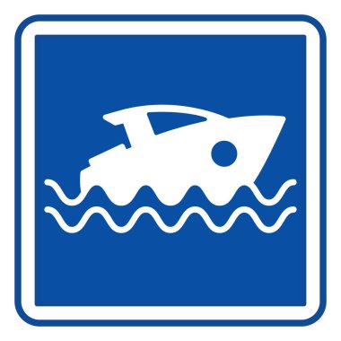 Mavi İskele İşareti. Meydan Yolu İşareti. Denizde tekne gezisi. Vektör Simgesi