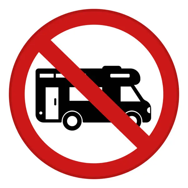 Kırmızı İşaret Karavanı Yok. Uyarı Yolu İşareti. Kamp Aracı Otoparkı yok. Vektör Simgesi