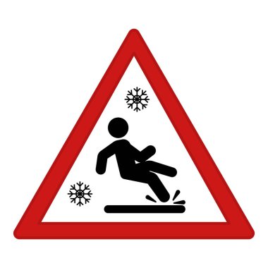 Red Sign Slippery Road. Warning Road Sign. Man Falling on Winter Slippery Road. Vector Icons clipart