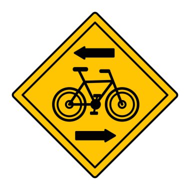 Sarı İşaret Contralow Bisiklet Yolu Geçidi. Uyarı Yolu İşareti. Bisiklet ve Oklar. Vektör Simgesi