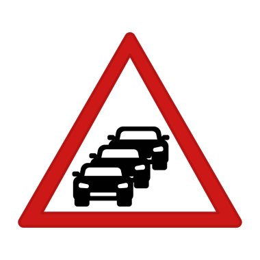 Kırmızı Tabeladaki trafik sıkışıklığı. Yasak Yol İşareti. Yoldaki Arabalar Birikmiş. Vektör Simgesi
