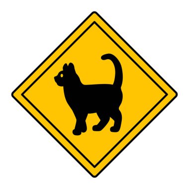 Sarı İşaretli Kedi Geçidi. Komik Yol İşareti, Çıkartma. Vektör Simgesi