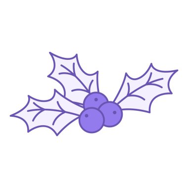 Holly Renk Simgesi. Vektör Simgesi. Böğürtlen ve Yaprak. Noel Partileri için Dekorasyon