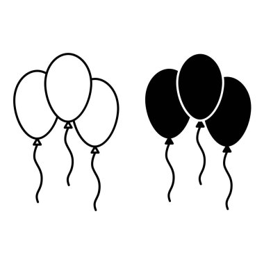 Balon Simgeleri. Siyah ve Beyaz Vektör Simgeleri. Parti için Şenlikli Balonlar. Tatil Konsepti