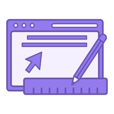 Web Araçları Renk Simgesi. Vektör Simgesi. Web sitesi, Kalem, Cetvel ve Fare İmleci. Uzaktan Öğrenme, Çevrimiçi Okul, E-Öğrenme. Çevrimiçi Eğitim Konsepti