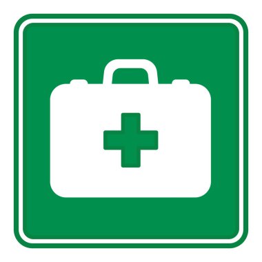 Yeşil İşaret İlk Yardım Çantası. Vektör Simgesi. Acil Tıp İşareti. Doktorun Çantası, Hasta Kişiyi Tedavi Etme