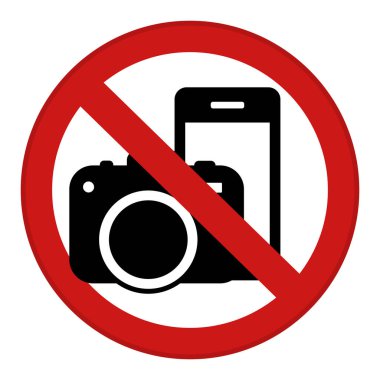Kırmızı İşaret Fotoğraf Yok. Vektör Simgesi. İçki yasağı işareti. Cep telefonu ve kamera kullanımının yasaklanması hakkında uyarı