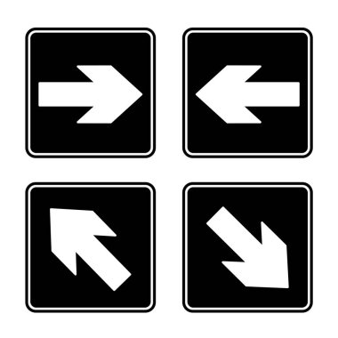 Siyah Acil Çıkış Okları. Vektör Simgeleri. Sağ, sol, yukarı ve aşağı oklar. Tahliye Yönünü GösterirName