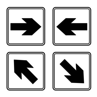 Acil çıkış okları. Vektör Simgeleri. Sağ, sol, yukarı ve aşağı oklar. Tahliye Yönünü GösterirName