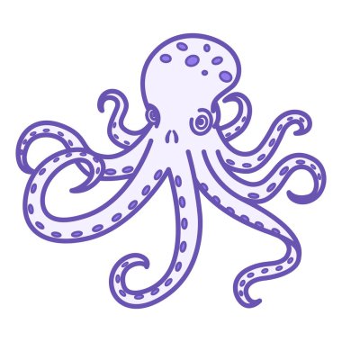 Renkli Ahtapot Simgesi. Vektör İllüstrasyonu. Yumuşakça, Ahtapot. Dokunaçları ve emicileri olan komik ahtapot. Su Hayvanları Konsepti