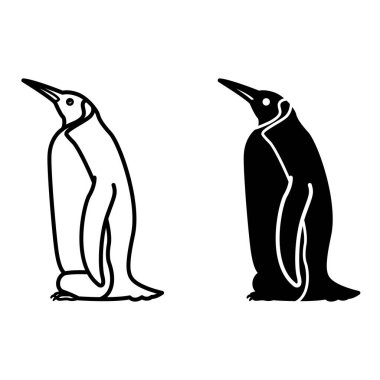 Penguen Simgeleri. Siyah ve Beyaz Vektör İllüzyonu. Memeli, Uçamayan Deniz Kuşu. Boyama kitabı tasarımı için. Hayvan Konsepti