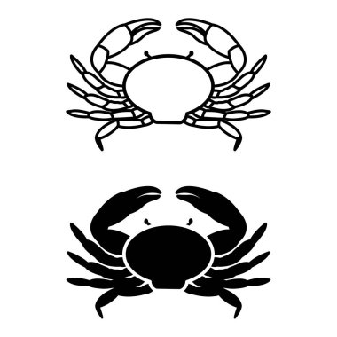 Yengeç Simgeleri. Siyah ve Beyaz Vektör Resimleri. Shell ve uzuvları olan kısa kuyruklu kerevit. Boyama kitabı tasarımı için. Su Hayvanları Konsepti