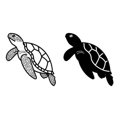 Kaplumbağa Simgeleri. Siyah ve Beyaz Vektör İllüzyonu. Sürüngen, Kabuklu Kaplumbağa. Zenginliğin, uzun yaşamın ve doğurganlığın sembolü. Boyama kitabı tasarımı için. Su Hayvanları Konsepti