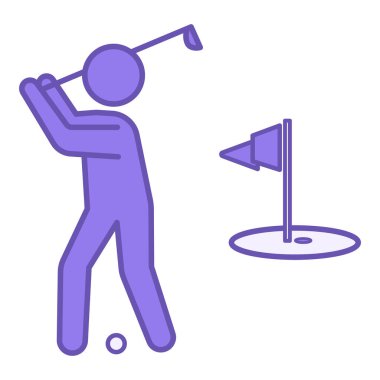 Renkli Golfçü Simgesi. Vektör İllüstrasyonu. Sporcu topu deliğe sokmaya çalışıyor. Golf topu ve golf topu olan adam. Spor Konsepti