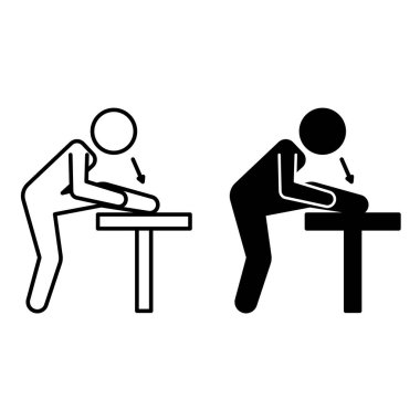 Simgeleri ısıt. Siyah ve Beyaz Vektör İllüzyonu. Antrenmandan önce ısınma egzersizi yapan adam. Bacak bükme. Spor ve Spor Konsepti