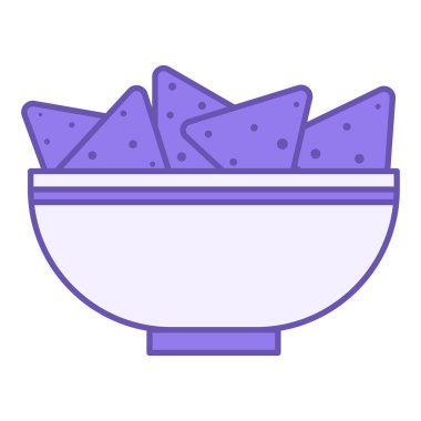 Nachos Renk Simgesi. Vektör İllüstrasyonu. Tabakta mısır cipsi. Meksika Mutfak Atıştırması, Lezzetli Yemekler. Fast Food Konsepti