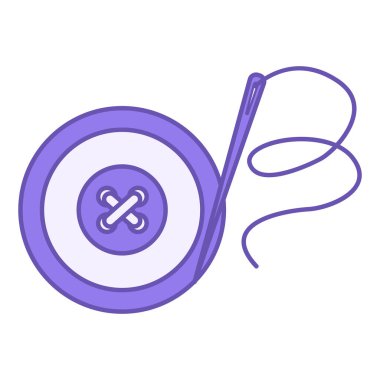 Renkli Düğme Simgesi. Vektör İllüstrasyonu. Elbise Düğmesi, İğne ve İplik. Dikiş seti. Moda Konsepti