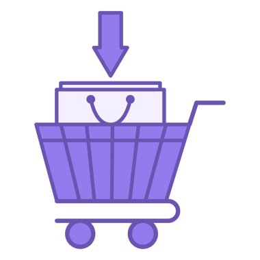 Renkli Buy Icon. Vektör İllüstrasyonu. Alışveriş Arabası ve Çanta. Malları ya da mali varlıkları satın almak. Borsa Konsepti