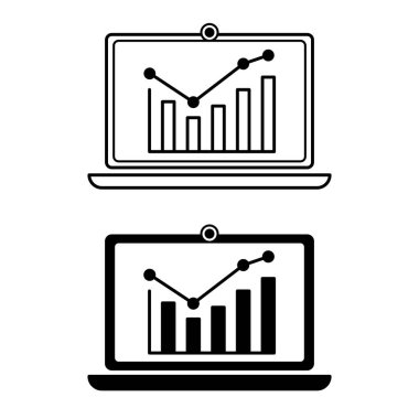 Borsa Simgeleri Borsası. Siyah ve Beyaz Vektör Resimleri. Laptop ve Stock Price Büyüme Çizelgesi. Hisse senedi. Borsa Konsepti