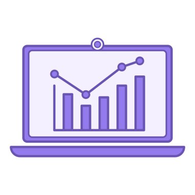 Renkli Borsa Simgesi. Vektör İllüstrasyonu. Laptop ve Stock Price Büyüme Çizelgesi. Hisse senedi. Borsa Konsepti