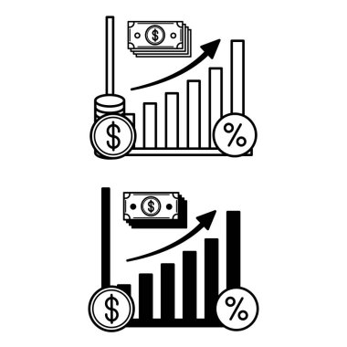 Büyük Harf Simgeleri. Siyah ve Beyaz Vektör Resimleri. Müdür Accrual 'ın faizi. Dolar, para birimi, gelir artışı. Çizelgeyi yukarı ok ile yükseltiyorum. Borsa Konsepti
