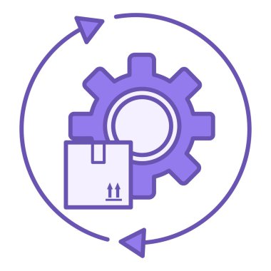 Renkli Ters Lojistik Simgesi. Vektör İllüstrasyonu. Kargo Kutusu ve Vites kutusu. Ürünleri İmalat İmalat veya İmha için Üreticiye iade ediyorum. Kargo Servisi