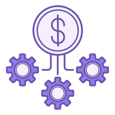 Renkli Simge İşletim Maliyetleri. Vektör İllüstrasyonu. Dollar Coin ve Gear. Teslimat servisi. Lojistik Konsepti