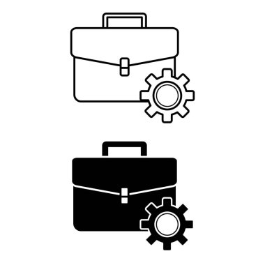 İşçi Simgeleri. Siyah ve Beyaz Vektör Resimleri. Evrak çantası ve teçhizat. Ofis işi. Toplumun Kavram Sektörü