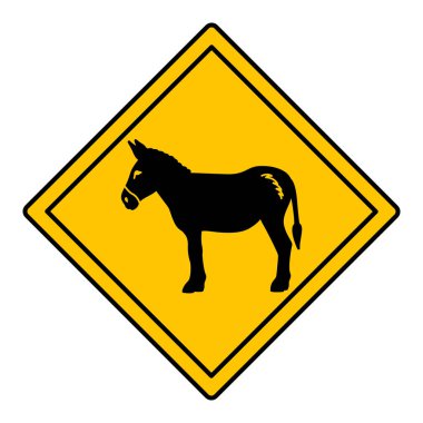 Sarı Yol İşareti Eşeği. Vektör Simgesi. Hayvanlar Tarafından Yoldan Geçildiğine dair Yol İşareti Uyarısı. Hayvanat bahçesi etiketi