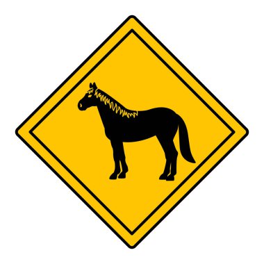 Sarı Yol İşaret Atı. Vektör Simgesi. Yol Tabelası Hayvanlar Geçidi hakkında uyarı. Hayvanat bahçesi etiketi