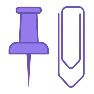 Renkli Klip ve Pin Simgesi. Vektör Simgesi. Kırtasiye malzemeleri. Ofis Kavramı