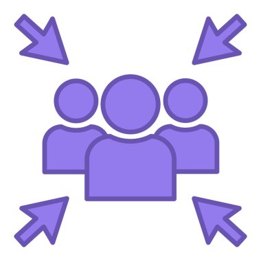 Buluşma Noktası Renk Simgesi. Vektör Simgesi. Yön Okları. Belirli bir Konumda İnsanların Toplanması