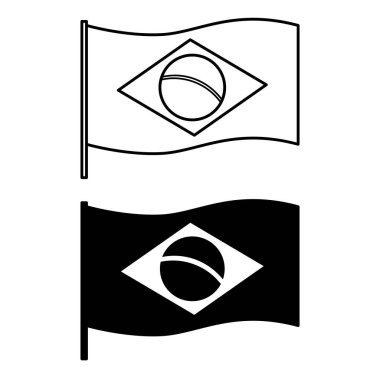 Brezilya Bayrak Simgeleri. Siyah ve Beyaz Vektör Simgeleri. Brezilya Karnaval Konsepti