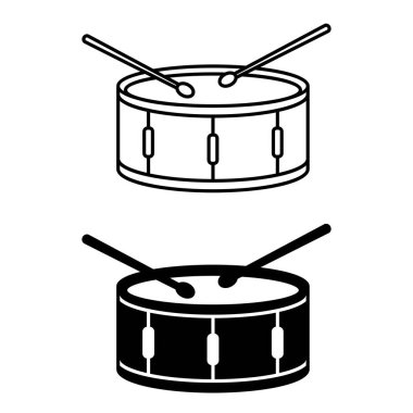 Davul Simgeleri. Siyah ve Beyaz Vektör Simgeleri. Perküsyon Müzik Enstrümanı. Brezilya Karnaval Konsepti